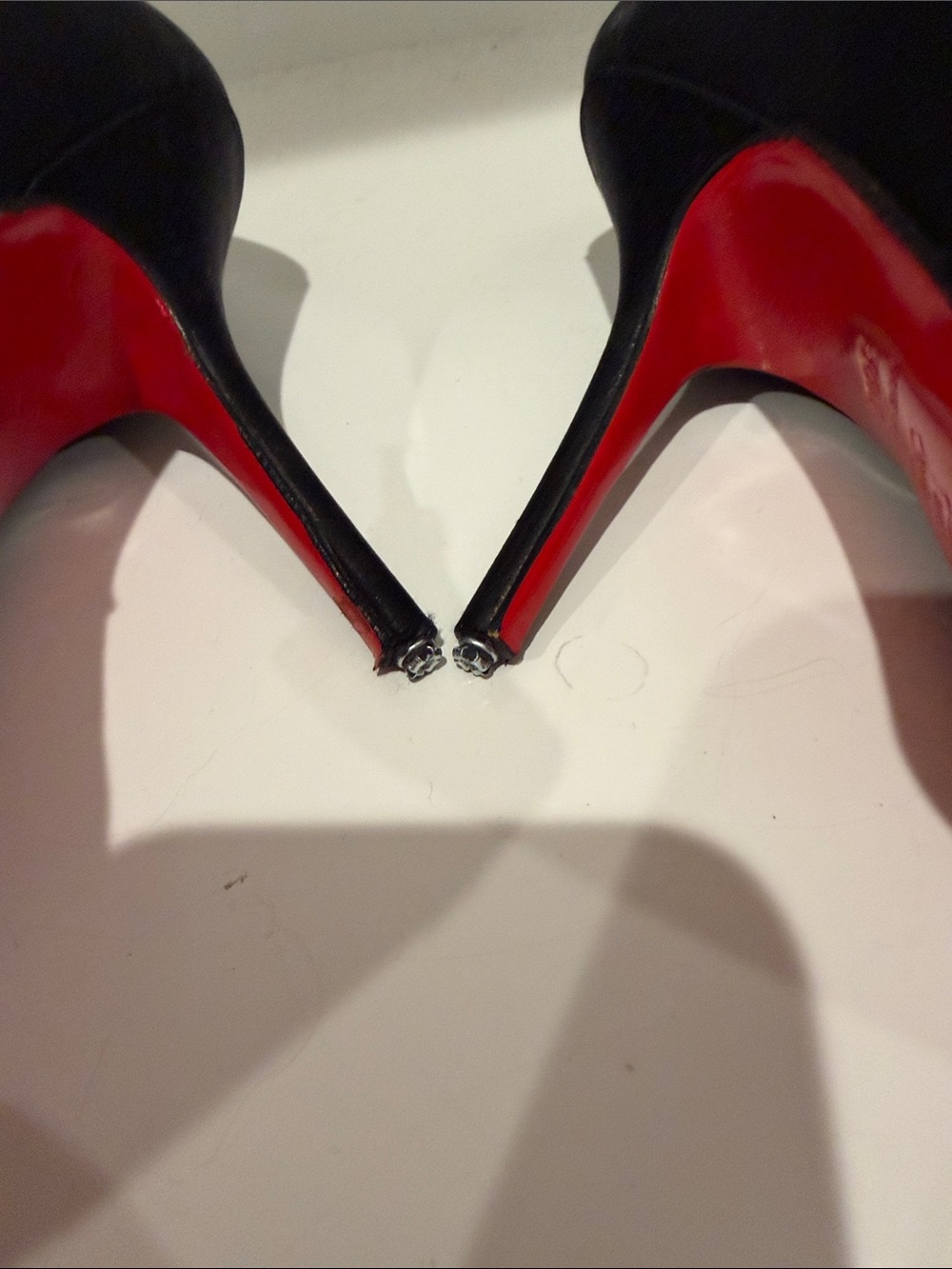 Christian Louboutin Black Lace Peep-Toe Heels with Pink Bow Accent - Picture 9 of 9